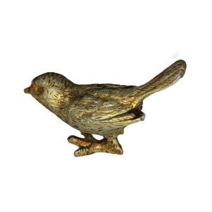 FLORENZA: Vintage Metal Miniature Trinket Box Sparrow / Bird with Emerald Eyes